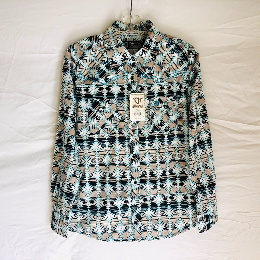 NEW Cowgirl Hardware Women's Small Southwestern Aztec Pearl Snap Western Shirt